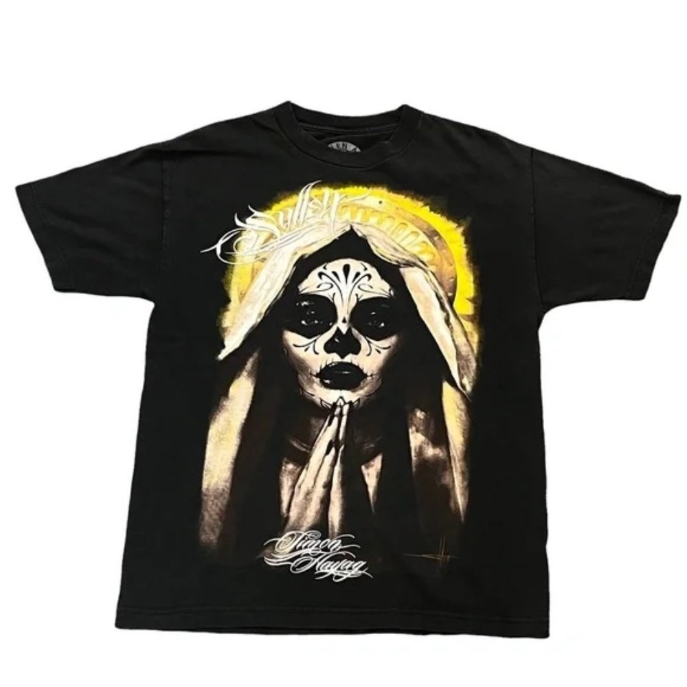 Sullen Angel Collective Virgin Mary Day of the Dead Black Graphic Tee Size M